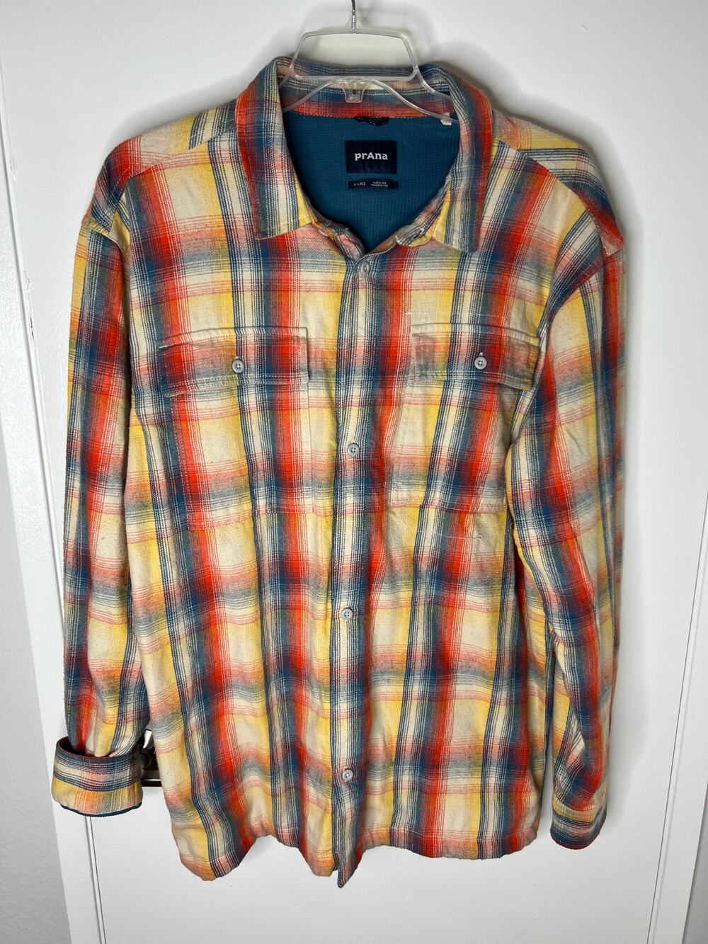 PrAna Men's Glover Park Thermal Lined Button Down Plaid Shirt ~ Size XL